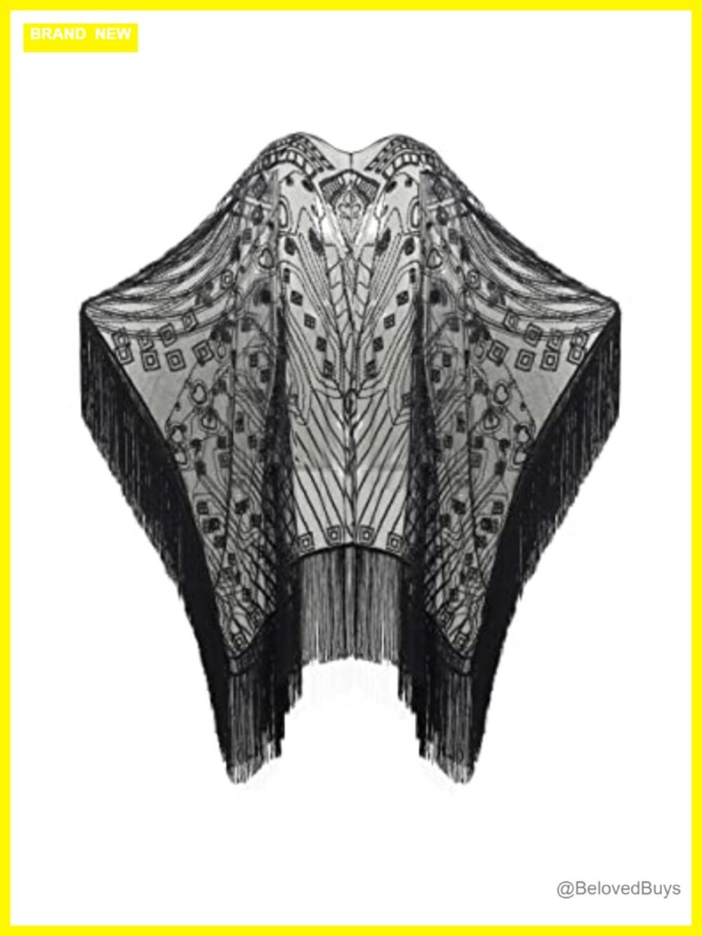 1920s Sequin Beaded Shawl Wrap Fringed Evening Cape Scarf